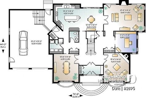 1st level of house plan 2895 Volleyball Bedroom, Home Office With Built Ins, Drummond House Plans, Loft Storage, European Style House, Electrical Layout, Formal Living Room, Room With Fireplace, Gathering Room