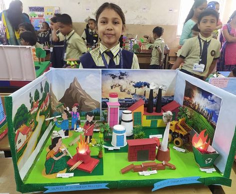 School projects And Art work | Source of air pollution model | Facebook Pollution Model Project, Pollution Project Ideas, Air Pollution Model, Air Pollution Project, Pollution Project, Science Exhibition Projects, Science Exhibition, Best Photo Frames, Book Crafts Diy