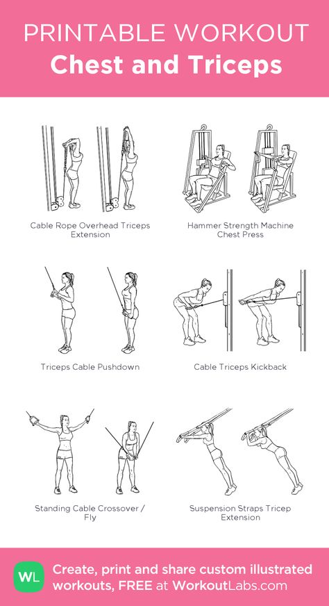 Chest and Triceps : my visual workout created at WorkoutLabs.com • Click through to customize and download as a FREE PDF! #customworkout Cables Chest Workout, Chest And Tricep Workout Cables, Chest And Leg Workout, Chest Cable Workout Women, Chest Workout Women Cables, Cable Chest Workout Women, Cheat And Tricep Workout Gym, Chest And Tricep Workout Women Gym, Chest Workout Women Gym Machines