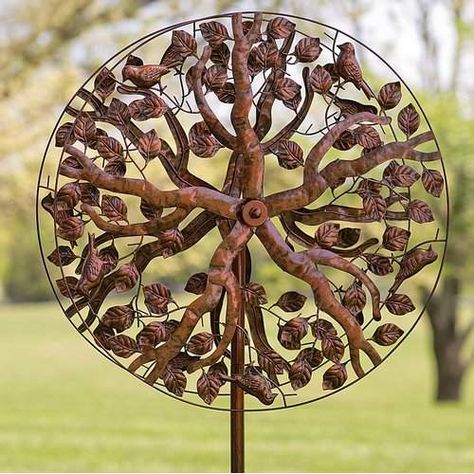 Kinetic Wind Spinners, Garden Wind Spinners, Garden Spinners, Wind Art, Metal Wind Spinners, Wind Sculptures, Outdoor Trees, Metal Tree Wall Art, Kinetic Art