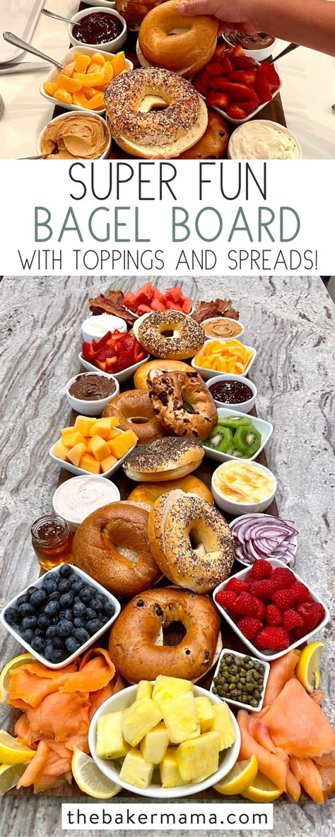 Bagel Board, Bagel Bar, Brunch Bar, Breakfast For A Crowd, Brunch Spread, Healthy Brunch, Breakfast Party, Charcuterie Inspiration, Family Breakfast