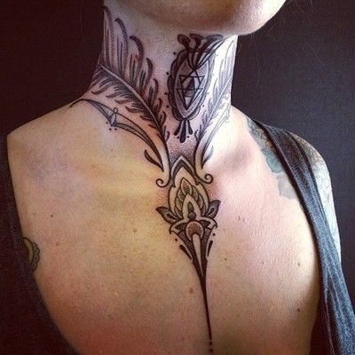 neck ink; This is pretty cool.. but I don't think I could do it. Rose Tattoo On Hip, Sylvia Earle, Front Neck Tattoo, Tattoo Website, Girls Tattoos, Tattoo Diy, Necklace Tattoo, Throat Tattoo, Neck Tattoos Women