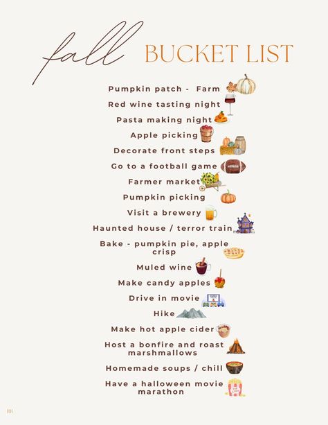 Fall Bucket List, perfect to be printed out and framed for the fall season!  Digital print only, if you're looking for a hard copy in a glossy or matte finish please contact me and I can ship it instead for $9.99 plus shipping depending on where you are. In Out List, Fall To Do List For Home, Fall 2024 Bucket List, Autumnal Things To Do, Couple Fall Bucket List, Preparing For Fall, October Daily Ideas, Fall Todo List, Fall Bucketlist Aesthetic