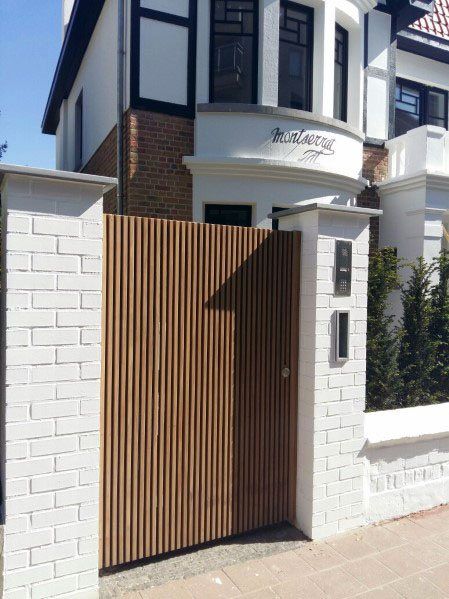 Top 40 Best Wooden Gate Ideas - Front, Side And Backyard Designs Wooden Gate Ideas, Modern Gates Design, Door Wreaths Spring, Modern Gates, Wooden Gate Designs, Home Gate, Backyard Gates, Wooden Gate, Spring Porch Decor