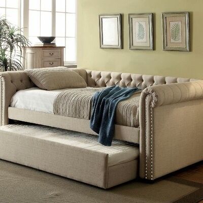 Leona Daybed A&J Homes Studio Color: Beige, Size: Twin Full Daybed With Trundle, Queen Daybed, Full Daybed, Daybed Sets, Full Size Daybed, Twin Daybed With Trundle, Upholstered Daybed, Daybed With Trundle, Ideas Hogar