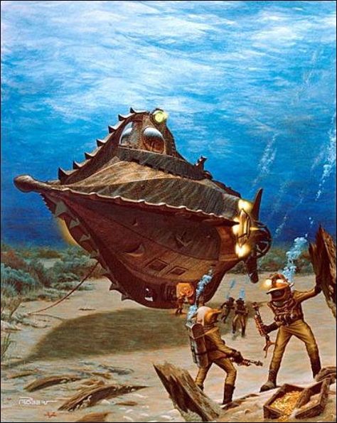 Disney’s “Nautilus” | Art by Andrew Probert #nautilus Nautilus Submarine, Captain Nemo, Leagues Under The Sea, Jules Verne, Science Fiction Art, Sea Art, Sea Monsters, Arte Animal, Retro Futurism