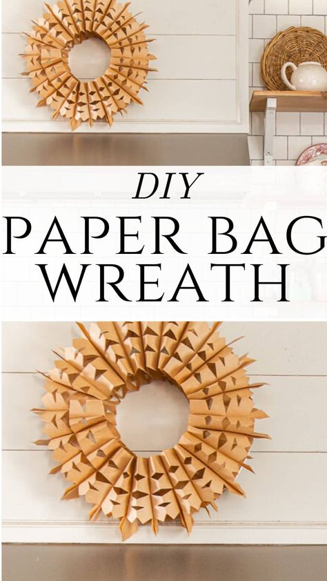 A paper bag wreath tutorial Brown Paper Bag Wreaths, Large Paper Bag Crafts, Paper Bag Wreath Diy, Paper Bag Crafts Diy, Brown Bag Crafts, Paper Bag Hearts, Paper Grocery Bag Crafts, Paper Bag Decorating Ideas, Paper Bag Wreath