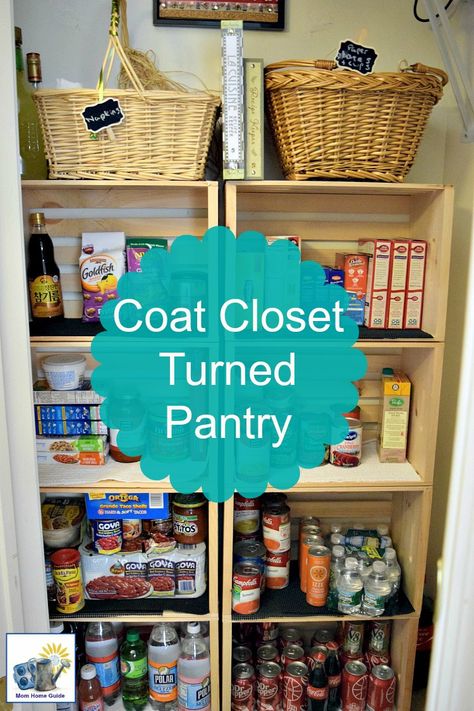 Check out this beautiful and easy way to convert an ordinary coat closet into a pantry! #organize #kitchen #pantry #closet Closet Turned Pantry Storage, Convert Closet To Pantry, Closet To Pantry Convert, Bathroom Update Diy, Coat Closet Storage, Pantry Redo, Diy Pantry Organization, Farmhouse Pantry, Coat Closet