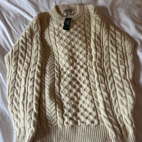 Brand New Out Of The Bag Cream Fishermen’s Sweater From Ll Bean. Only Selling Because I Missed The Exchange Window! Men’s Medium Or Women’s Large Vintage Fall Sweaters, Ll Bean Sweater Outfit, Fisherman’s Sweater, Ll Bean Aesthetic, Ll Bean Outfit, Thrifted Sweaters, Thrifting Inspiration, Grandpa Fashion, Brandy Sweater