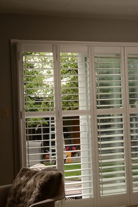 Blinds Sliding Doors, Blinds Alternative, Sliding Doors Patio, Shutters For Sliding Glass Doors, Patio Door Shutters, Blinds For Sliding Glass Doors, Black Out Blinds, Fabric Window Coverings, Popular Window Treatments