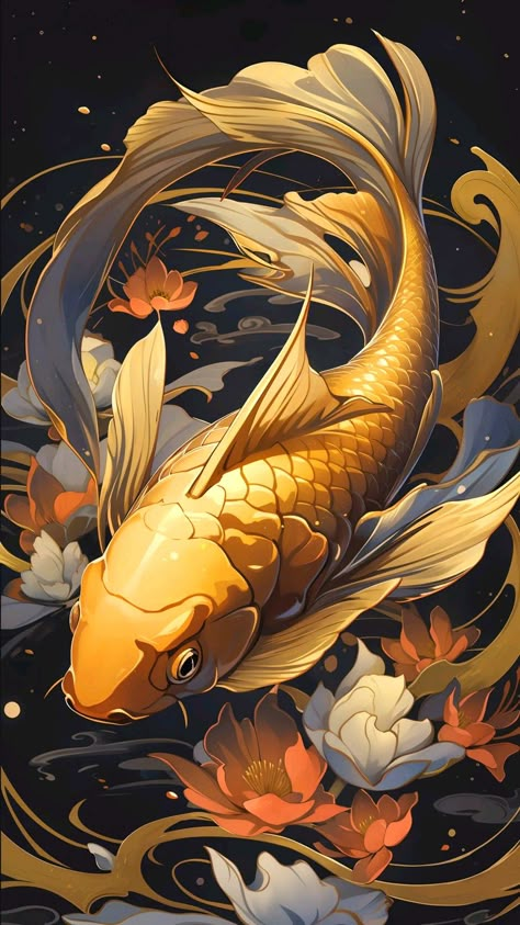 Crisantemo Tattoo, Pez Koi Tattoo, Ocean Creatures Art, Koi Painting, Koi Fish Drawing, Koi Art, Tole Painting Patterns, Carpe Koi, Japanese Art Prints