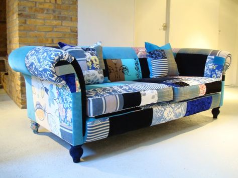 CHESTERFIELD Sofa (variation without buttons) by Lisa Whatmough from SQUINT LIMITED-20 - Design-Fair.com Denim Furniture, Patchwork Upholstery, Patchwork Furniture, Patchwork Sofa, Upholstery Trends, Wood Bedroom, Funky Furniture, Chesterfield Sofa, Sofa Armchair