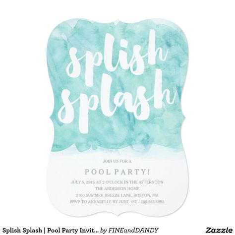 Splish Splash Birthday Party, Teen Pool Parties, Splash Party, Pool Party Kids, Pool Party Birthday Invitations, Summer Party Invitations, Pool Birthday, Splash Pool, Pool Party Invitations