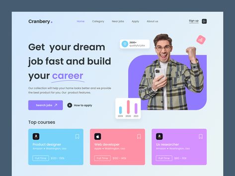 Job Finder Website Landing Page by Mahid on Dribbble Ux Researcher, Ui Ux Website, Website Landing Page, Washington Usa, Website Design Inspiration, Landing Page Design, Web Design Inspiration, Home Look, Page Design