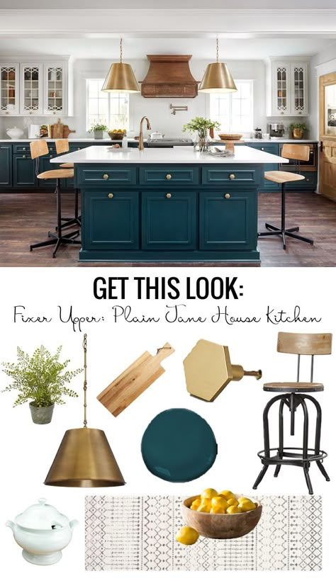 Get the Look of the Fixer Upper Plain Jane House Kitchen featured on Remodelaholic.com Beecham House, Fixer Upper Kitchen, Trendy House, Kitchen 2023, Teal Kitchen, Country Kitchen Designs, Bathroom Farmhouse Style, New Kitchen Designs, Plain Jane