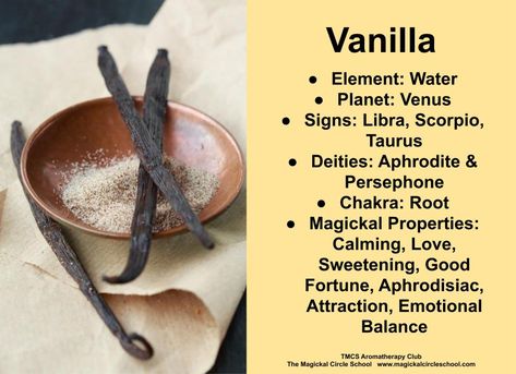 Vanilla Meaning Witchcraft, Rice Magical Properties, Vanilla Magical Properties, Cardamom Magical Properties, Garden Witchcraft, Potions Recipes, Witch Board, Magickal Herbs, Witch Rituals