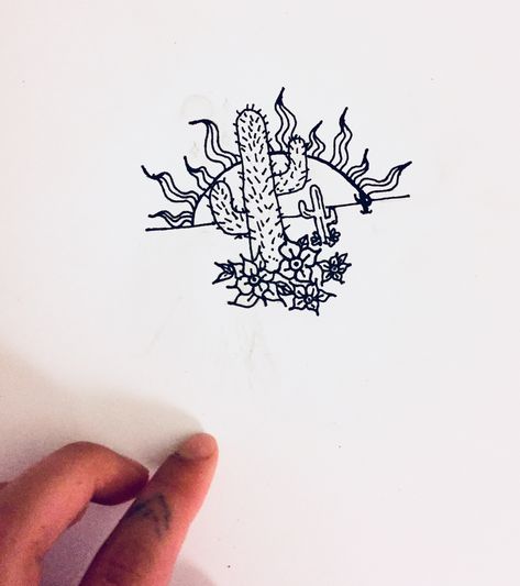 Sun Cactus Tattoo, Cactus Sun Tattoo, Cactus With Sun Tattoo, Sun And Cactus Tattoo, Arizona Cactus Tattoo, Southwest Tattoo, Drawing Camping, Cactus Drawings, Tattoo Cactus