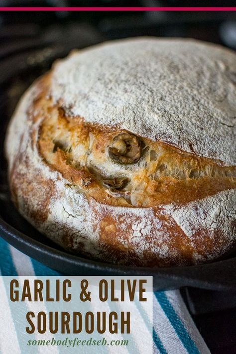 Olive Sourdough Bread, Garlic Sourdough Bread, Garlic Sourdough, Olive Loaf, Savoury Bakes, Rosemary Bread, Bread Scoring, Olive Bread, Best Bread Recipe