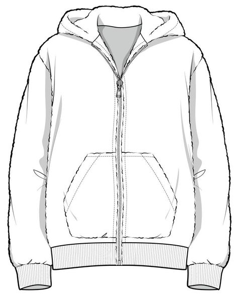 Hoodie Technical Drawing, Tech Pack Fashion, Technical Drawing Fashion, Sketch Fashion Design, Fashion Technical Drawing, Clothing Templates, Clothes Illustration, Flat Drawings, Hoodie Drawing