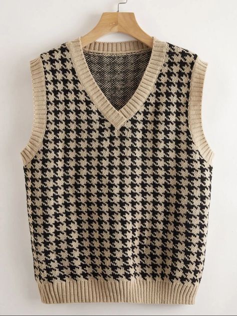 Crochet Houndstooth Vest Pattern Free, Crochet Vest For Men, Houndstooth Vest, Pattern Sweater Vest, Plaid Sweater Vest, Houndstooth Sweater, Crochet Vest Pattern, Classic Sweater, Vest Pattern