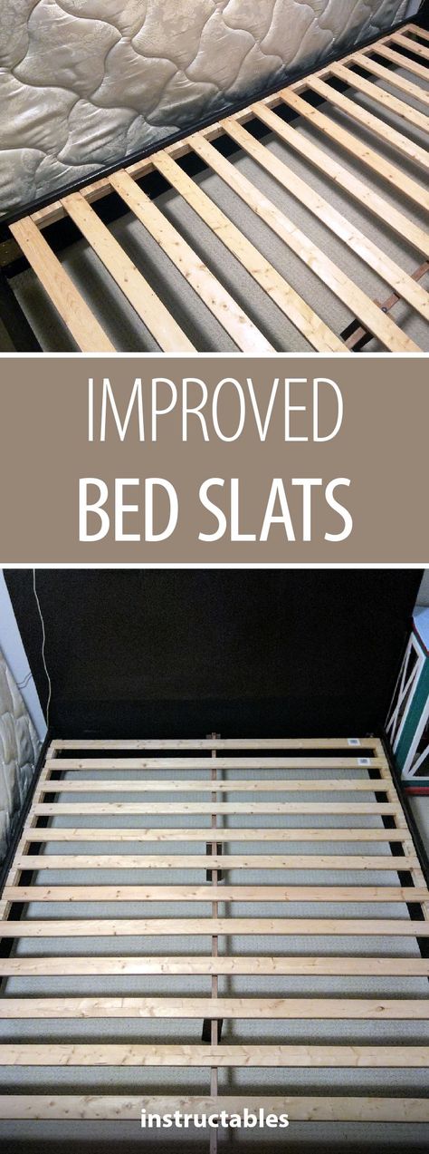 Upgrade bed slats that move and slide around by putting in a rail with slat inserts. An easy and cheap way to improve an older bed frame. #woodworking #upcycle Diy Bed Slats, Bed Slats Diy Projects, Bed Slats Diy, Slat Bed Frame, Building A Bed, Furniture Multifunctional, See Drawing, Diy Beds, Daybed Bedroom