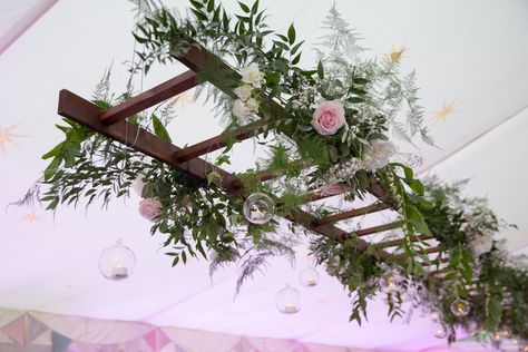 Hanging Flower Ladder Wedding, Hanging Floral Ladder Wedding, Hanging Ladder With Flowers, Hanging Ladder Wedding Decor, Ladder Chandelier Wedding, Ladder Flower Decor, Hanging Ladder Flowers Wedding, Ladder Decor Wedding, Ladder With Flowers