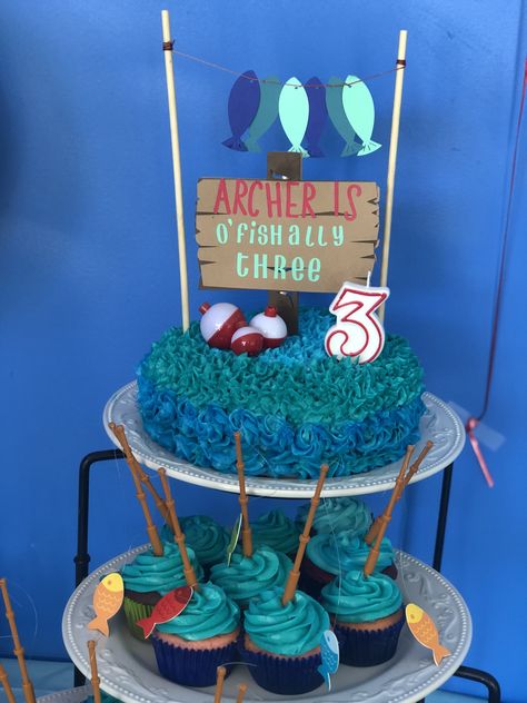 Oh Fishally Three Birthday, O Fish Ally Three Birthday, Ofishally Three Birthday, Fishing Themed Birthday Party, Fishing Cake, O Fish Ally, 3 Birthday, Fishing Party, Third Birthday Party