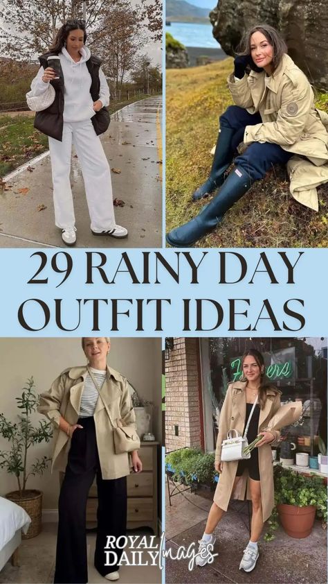 29 Rainy Day Outfit Ideas to Look Great Even When It’s Wet Travel Outfit Rainy Days, Outfits For Rainy Weather, Rain Weather Outfits, Chic Rainy Day Outfit, Cold And Rainy Outfit, Warm Rainy Day Outfit, Rain Day Outfits, Rainy Day Outfit Fall, Rainy Fall Outfit