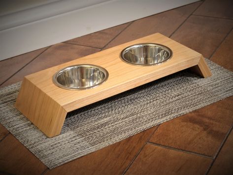 Excited to share the latest addition to my #etsy shop: Modern Hardwood Pet Food Stand with Stainless Steel Dishes Included. Perfect for Cats and small Dogs. Solid Cherry, Walnut or White Oak https://etsy.me/3GuXC02 #dogbowlstand #catfoodstand #elevatedfooddish #raisedp Pet Food Bowl Stand, Pet Station Ideas, Wood Dog Bowl Stand, Pet Bowls Stand, Pet Bowl Stand, Pet Dish, Dog Feeding Station, Raised Dog Bowls, Food Stand