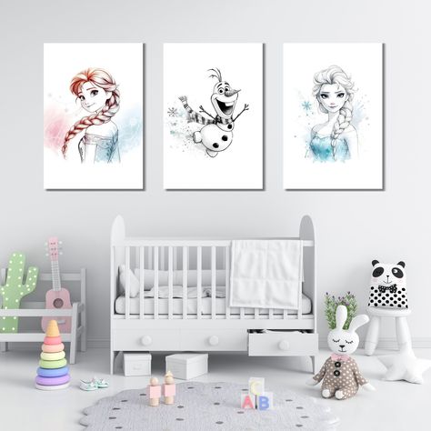 Set of 3 Frozen Nursery Wall Art, Olaf Elsa Anna Frozen Wall Art, Nursery Child Decor, Exclusive Frozen Wall Art, Olaf Anna and Elsa Prints Frozen Nursery, Frozen Wall Art, Frozen Themed Bedroom, Frozen Poster, Anna Und Elsa, Poster Nursery, Anna And Elsa, Art Supply Stores, Nursery Poster