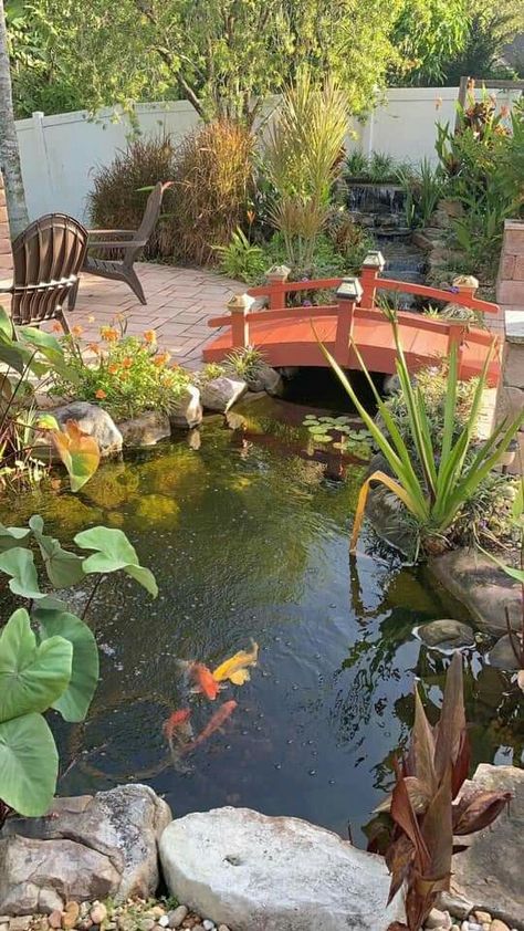 Diy Ponds Backyard, Koi Pond Design, Kolam Air, Fish Pond Gardens, Landscape Garden Design, Garden Pond Design, Diy Pond, Small Pond, Garden Waterfall