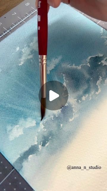 Sea Watercolour Painting, Waterpaintings Aesthetic, Watercolour Sky Tutorial, Watercolor Art Ideas Landscape, Easy Watercolour Tutorials, Watercolor Sky Paintings, Seascape Paintings Watercolor, Seascape Paintings Beach Scenes, Watercolor Tutorials For Beginners