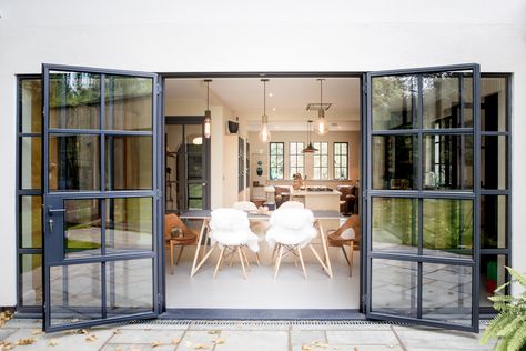 Writer's Retreat |  Transformation of 1920s Detached Family Home | Oxford, Oxfordshire | #modern #contemporary #openplandinning #crittaldoors Scandinavian House Exterior, Rear Kitchen Extension, Steel Patio Doors, Garden Redesign, Aluminium French Doors, Steel Frame Doors, Bespoke Kitchen Design, 1920s House, Modern Properties