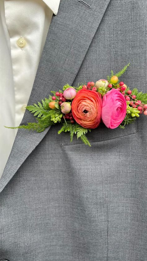 For Floral Sake | Florist Duluth, MN | We are seeing these A LOT this year and we are loving them: Pocket Square Boutonnières! These are a great way to add color to a suit… | Instagram Pocket Bouts, Floral Pocket Square Boutonniere, Pocket Square Flowers, Wearable Florals, Pocket Square Boutonniere, Square Boutonniere, Formal Flowers, Spring Wedding Flowers Bouquet, Pocket Boutonniere