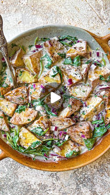 Divya Sharma | Healthy & Easy Recipes on Instagram: "RECIPE BELOW 👇🏽 ⁣
🥗 GREEK POTATO SALAD 🥗⁣
⁣
In the words of Mr Bowl “this is the best potato salad I’ve ever eaten”.⁣
⁣
Do I need to say anymore? ⁣
⁣
Enjoy! ⁣
⁣
DB x⁣
⁣
INGREDIENTS⁣
⁣
▪️600g baby potatoes ⁣
▪️1 tbsp dried oregano ⁣
▪️2 tbsp olive oil⁣
▪️1 red onion, finely chopped⁣
▪️1 cucumber, finely chopped⁣
▪️200g cherry tomatoes, finely chopped ⁣
▪️170g olives, sliced ⁣
⁣
Dressing ⁣
⁣
▪️200g greek yoghurt ⁣
▪️1/4 cucumber, grated and squeeze all the liquid out ⁣
▪️4 garlic cloves, minced ⁣
▪️Juice of 1/2 lemon ⁣
▪️Small handful of mint (I added coriander too), chopped ⁣
▪️Salt and pepper to taste ⁣
⁣
METHOD ⁣
⁣
▪️Preheat oven to 200c⁣
▪️Slice your potatoes in half. Place potatoes on a prepared baking tray⁣
▪️Add jn salt, pepper, Greek Potato Salad, Vegan Yoghurt, The Best Potato Salad, Best Potato Salad, Potatoes Salad, Roasted Potato Salads, Glazed Sweet Potatoes, Vegan Potato Salads, Greek Potatoes