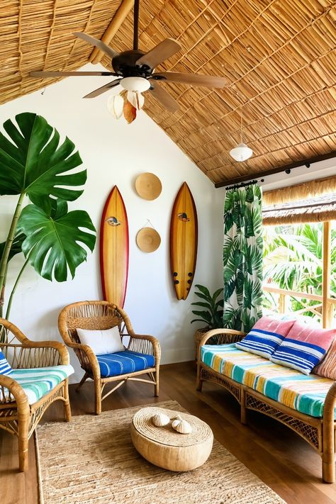 24 Stunning Beach House Living Room Ideas You’ll Want to Steal! – Cabin Nook Surf House Interior, Caribbean Homes Interiors, Beach Cottage Interiors, 70s Beach House, Beach House Living Room Ideas, Surf Interior Design, Surf Shack Interior, Beach Bungalow Interior, Surf Style Home