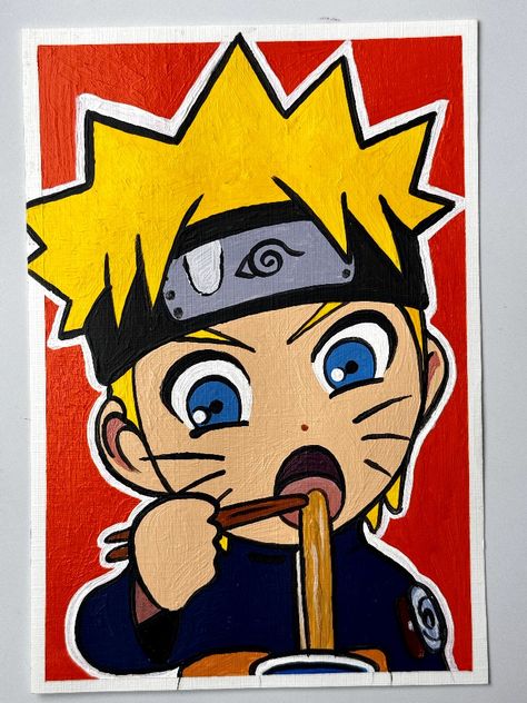 Naruto Acrylic Painting Easy, Anime Painting Acrylic Easy, Cartoon Paintings Easy Canvas, Painting Ideas On Canvas Cartoon Characters, Cartoon Acrylic Painting, Anime Charters, Shinchan Drawing, Naruto Canvas, Korean Drawing