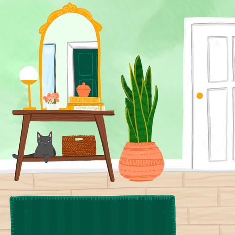 Emily Hall on Instagram: “A minty entrance. Welcome home.  #emileerosestudio #procreate #ipadart #illustration #womenofillustration #bardotbrush #interiordesign…” Entrance Illustration, Hall Illustration, Ipad Art, Entry Hall, Entrance Hall, House Entrance, Welcome Home, Instagram A, Illustration Design