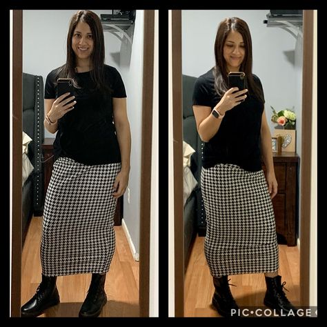 Black Dr Martens, houndstooth long skirt, black shirt Long Skirt Outfit, Black Dr Martens, Long Skirt Outfits, Skirt Outfit, Skirt Black, Skirt Outfits, Dr. Martens, Long Skirt, Black Shirt