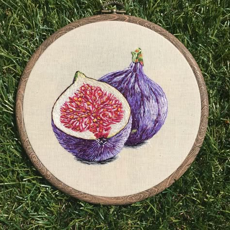 Finished Fig embroidery. This was a lot trickier than I thought it would be. #fig #fruit #figfruit #embroidery #handembroidery… Fig Embroidery, Crewel Embroidery Tutorial, Embroidery Japanese, Crewel Embroidery Patterns, Textile Art Embroidery, Crewel Embroidery Kits, Hand Embroidery Flowers, Pola Sulam, Thread Painting