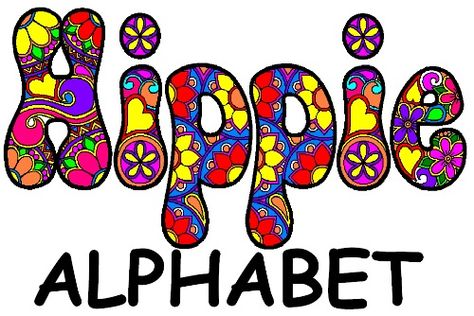 Hippie Alphabet Logo Hippie Font Alphabet, Hippie Lettering, Hippie Words, 50th Class Reunion Ideas, Hippie Logo, Groovy Classroom, Hippie Names, Hippie Font, Mundo Hippie