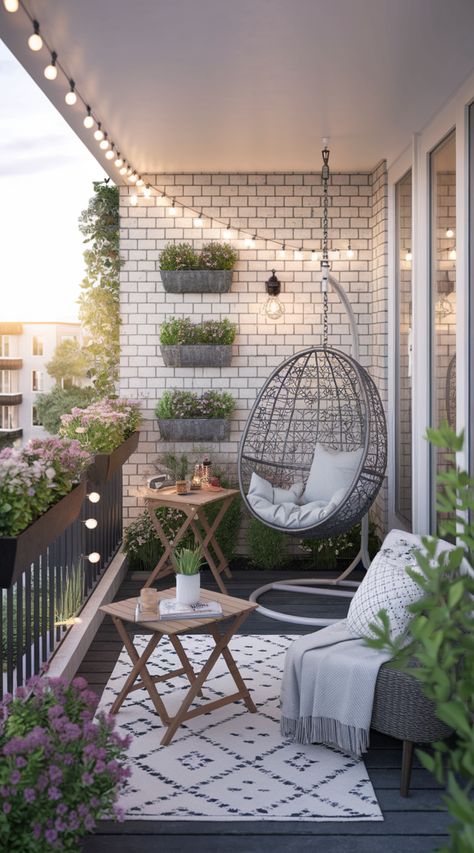 Maximize your small balcony with functional decor and greenery. Create a cozy, stylish outdoor spot with affordable, space-saving furniture and beautiful plant arrangements. Small Balcony Decorating Ideas, Relaxing Outdoor Spaces, Narrow Balcony, Balcony Decorating Ideas, Cozy Small Balcony, Custom Railing, Plant Arrangements, Foldable Furniture, Dream Apartment Decor