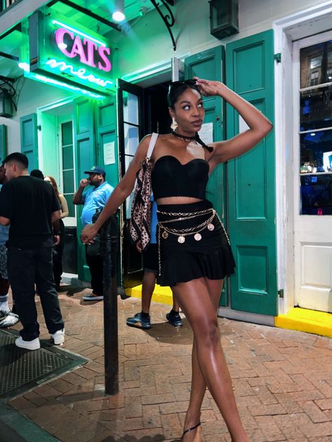 Bourbon Street- NOLA outfit inspo- all black Bourbon Street Outfit, Nola Outfit, Bar Crawl, All Black Fashion, Party Bar, Bourbon Street, Party Bars, Street Outfit, Inspired Outfits