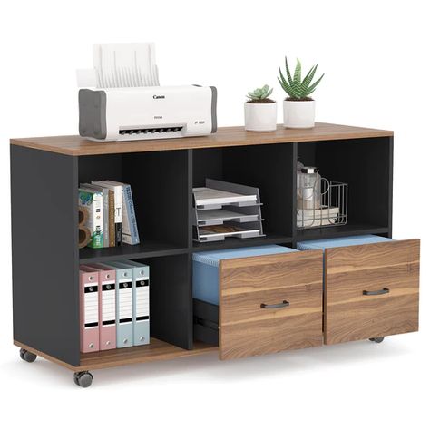 File Cabinets | Office Cabinets | Drawer Units | Tribesigns Furniture File Cabinet Desk, Accent Storage Cabinet, Printer Stand, Accent Storage, Lateral File Cabinet, Lateral File, Drawer Design, Business Furniture, L Shaped Desk