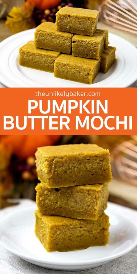 Pumpkin Mochi Recipe, Hawaiian Butter Mochi, Pumpkin Mochi, Cookie Bars Easy, Butter Mochi, Mochi Recipe, Mochi Cake, No Bake Pumpkin Cheesecake, Pumpkin Custard