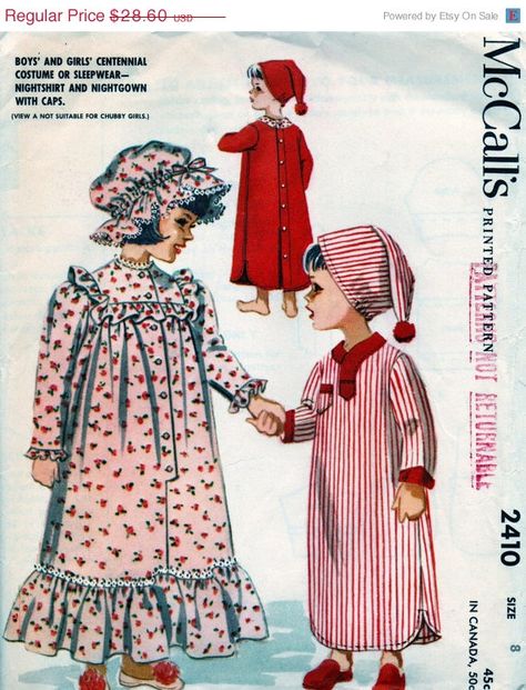 Sleep Ware, Girls Clothes Patterns, Vintage Pajamas, Vintage Kids Clothes, Cute Sleepwear, Toddler Pajamas, Girls Sleepwear, Dress Making Patterns, Sewing Patterns For Kids