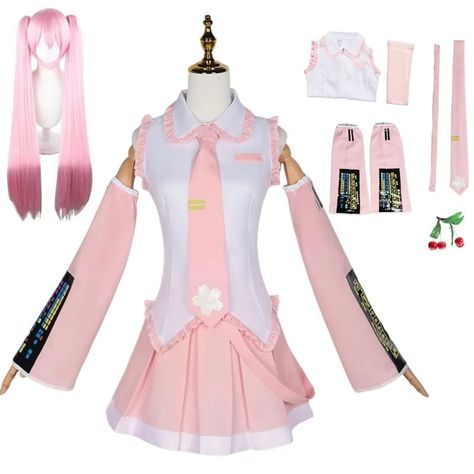 Smarter Shopping, Better Living! Aliexpress.com Sakura Miku Cosplay, Cherry Miku, Pink Miku, Sakura Miku, School Uniform Skirts, Miku Cosplay, Pink Costume, Halloween Party Outfits, Cherry Flower