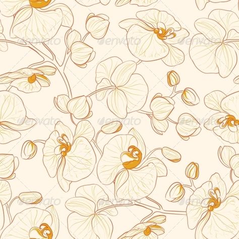 Orchid seamless pattern. Vector illustration. Orchid Illustration Design, Orchid Embroidery Pattern, Orchid Botanical Illustration, Vintage Orchid Illustration, Fancy Pattern, Orchid Illustration, Orchid Pattern, Print Motifs, Orchid Print Pattern