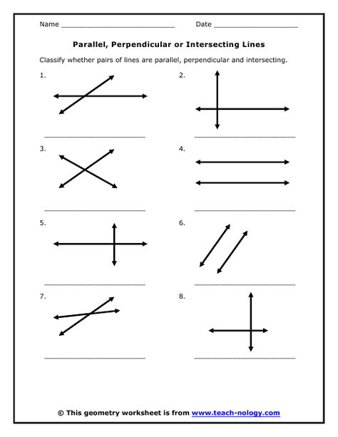 parallel, perpendicular, intersecting Lines Worksheet, Math Helper, Parallel And Perpendicular Lines, Perpendicular Lines, Line Math, Line Geometry, Angles Worksheet, Types Of Lines, Geometry Worksheets