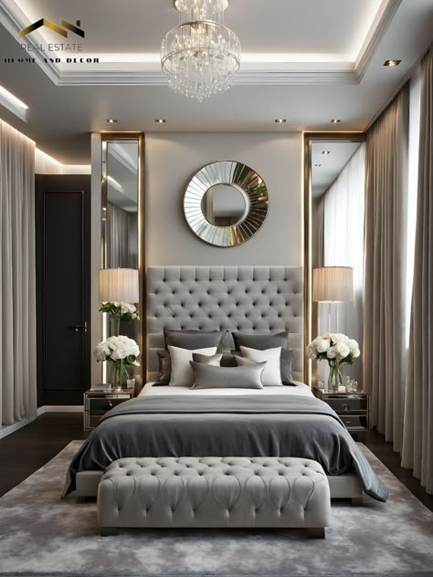 Contemporary Glam Bedroom, Ideas Dormitorio, Glam Bedroom Ideas, Dining Room Design Luxury, Sleek Decor, Glam Bedroom, Contemporary Glam, Interior Design Dining Room, Modern Luxury Bedroom